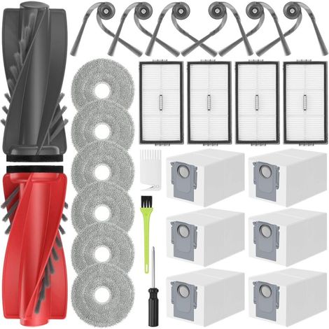 Saros 10R Kit Accessoires pour Roborock Saros 10R / Qrevo CurvX/Curv 2 Pro d'accessoires 10R Pièces de Rechange 2 Brosse Principale 6 Sacs à Poussière 6 Serpillere 4 Filtres 6 Brosse Latérale (1/5)