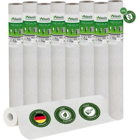 Veluxis® Papier peint intissé haut de gamme 25,00 m x 1,06 m (texture à grain fin, lot de 8) – intissé de rénovation de haute qualité pour murs lisses – Fabriqué en Allemagne