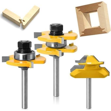 Fraise défonceuse 3 pièces 1/4'' – Carbure cémenté – Pour bois dur et contreplaqué – Largeur de dent 6,35mm – Profondeur 12,7mm (1/4)