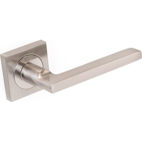 Emuca Set di maniglie per porte interne Perth, con rosetta 50x50 mm, Alluminio e Zama, Nichelato satinato