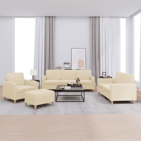 4-tlg. Sofagarnitur mit Kissen Creme Stoff (1/5)