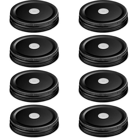 Lot de 8 couvercles métalliques à ouverture standard pour bocaux Mason, avec trou pour paille, étanches et réutilisables, 6,9 cm (noir) (1/5)