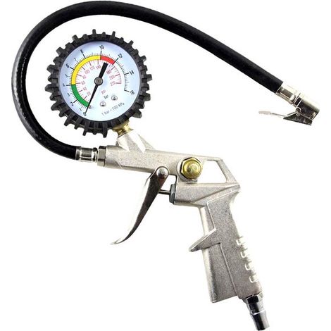 Pistolet de gonflage avec manomètre – Pour pneus et compresseur – Boîtier métallique – Longueur de tuyau – Connexion rapide (1/5)