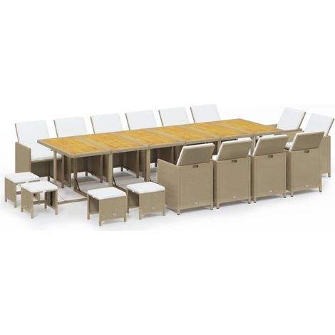 Maison Exclusive - 17-tlg. Garten-Essgruppe mit Kissen Poly Ratta