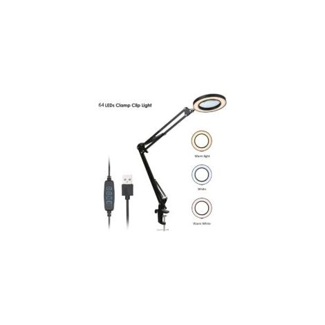 Lupa iluminada con clip LED – Aumento de 5x – Brillo ajustable en 3 colores – Alimentación USB – Soporte de lectura flexible