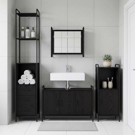 vidaXL Juego de Muebles de Baño 4 uds. Roble Negro 40 x 36 x 200,5 cm (1/5)