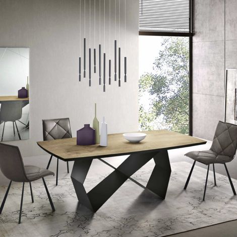 Tavolo fisso WALL 200 cm con base in metallo Nero e piano in Rovere Crudo (1/4)