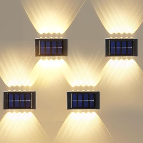 Lampes solaires extérieures vers le haut et vers le bas, 8 LED lumière murale blanc chaud, IP65 imperméable à l'eau pour le jardin, le patio, le balcon et la clôture, 4 pack (1/5)