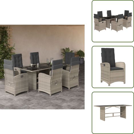 The Living Store Ensemble à manger de jardin et coussins 7 pcs gris clair rotin - Chaise de jardin (1/5)