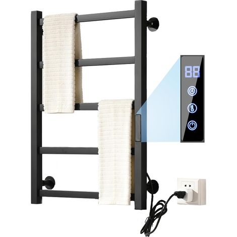 Radiateur sèche-Serviettes électrique Noir 700 x 500 mm avec écran Tactile LED, sèche-Serviettes programmé et à température réglable (1/5)