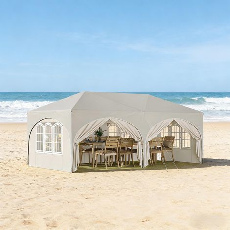 Pavillon pliant 3x6m avec 6 panneaux latéraux, hauteur réglable, imperméable, protection UV, tente de réception avec sac de transport