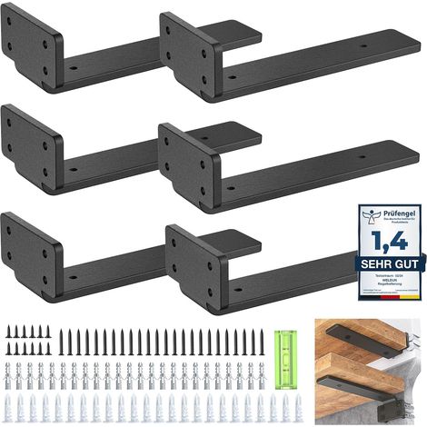 6 Pack Floating Shelf Brackets 8 Inch, Heavy Duty Metal L Brackets for Shelves Support Wall Hanging (1/5)