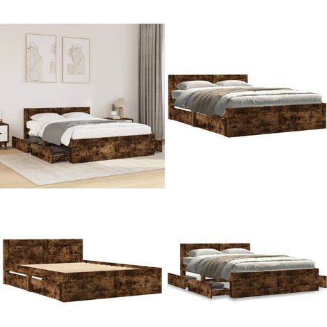 vidaXL Bettgestell mit Kopfteil Räuchereiche 140x200 cm Holzwerkstoff (1/5)