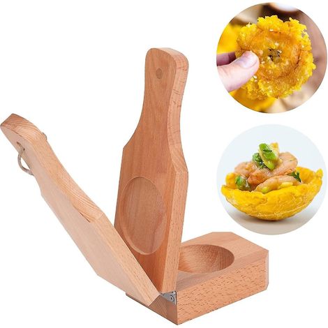 Presse-bananes en bois, presse à tostoneras pour plantains verts, 2 en 1, pour des tostoneras croustillants frits. (1/5)