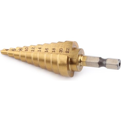 1 HSS-Stufenbohrer mit Titanbeschichtung, Sechskantschaft, 4–22 mm (1/5)