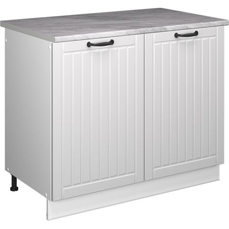 Spülenunterschrank Fame-Line, Weiß Landhaus/Weiß, 100 cm, AP Marmor, Vicco (1/5)