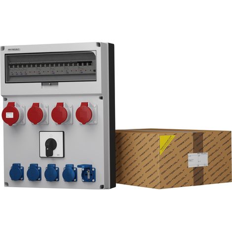 Tableau électrique de chantier avec disjoncteur 0-1 GR-S/FI 32 A, 3 x 16 A, 5 x 230 V Doktorvolt® DV-0441-F (1/3)