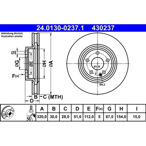 Lot de 2 Disques de frein ATE 24.0130-0237.1 MERCEDES-BENZ 246 421 26 12