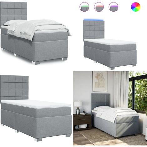 Sommier à lattes de lit et matelas Gris clair 90x190 cm Tissu - Lit Plateforme - Lit Double - Lit Design - Matelas À Ressorts Ensachés - Éclairage Led - Home & Living (1/5)