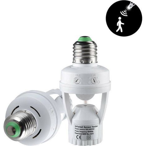 Adaptador de enchufe E27 de 100 a 240 V con sensor de movimiento PIR, portalámparas LED Ampere E27, interruptor de bombilla inteligente, 1 unidad. (1/5)