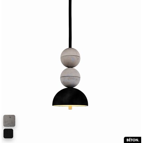 Lampe de suspension en béton velours - BOSFOR CONCRETE VELVET GRIS - NOIR 2 BALLES LED 14W (1/2)
