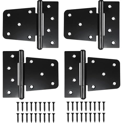 4 Stück flache Türscharniere, robuste Türscharniere, Scharniere aus schwarzem Kohlenstoffstahl, für Gartentüren, Scheunentore und Schranktüren