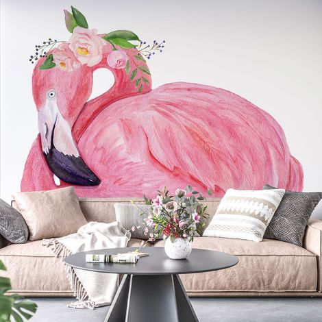 Papier peint panoramique - Flamant rose Fleurs - 130 cm x 94 cm (1/4)