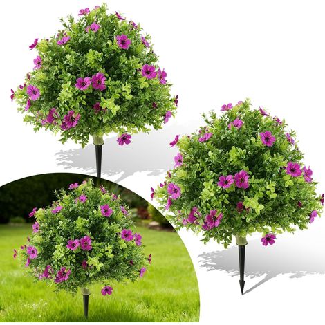 Lot de 2 boules topiaires artificielles réalistes – Plantes décoratives de buis 60cm – Résistantes aux UV – Usage intérieur/supplémentaireérieur, jardin, terrasse, porche – Purple (1/5)
