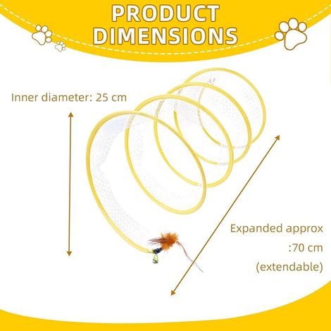 Tunnel Cat Toy, Tunel Cat Game, Toys for Cats, Puppies, Rabbits, 25 x 70 cm, Yellow (1/4)