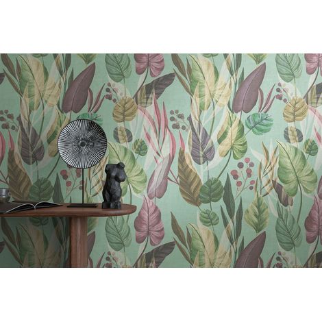 Papier peint intissé Palmiers & Feuilles Bleu, Mauve, Turquoise - 10,05 x 0,53 m (1/5)
