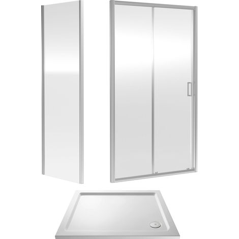 Balterley Sliding Shower Suite with 6mm Safety Glass Door, Side Panel & Resin Tray, 1000 x 900mm, Polished Chrome (1/3)