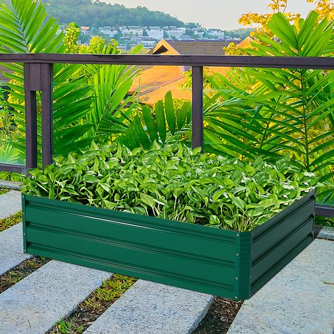 Jardinière Surélevée en Acier Jardinière en Métal Cadre de Jardin Extérieur en Métal Jardinière Surélevée à 4 Panneaux 100 x 80 x 30cm Vert (1/3)