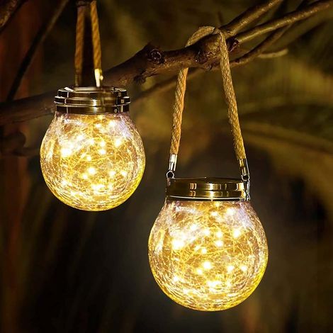2er-Pack Solarlaternen, wasserdichte Gartenlaternen mit 30 LED-Solarleuchten, Hängeleuchten für Terrasse, Gartenzaun und Wege