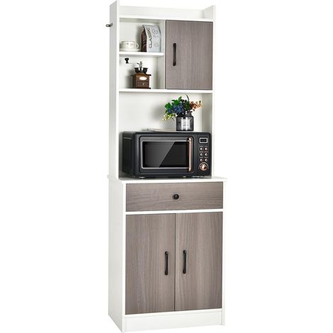 COSTWAY Mobile Cucina con 3 Ante e Credenza, Dispensa Cucina con Cassetto, con Foro per Cavi e Ripiani Regolabili, Ampio Spazio Aperto per Microonde, 60 x 40 x 180 cm (Bianco) (1/5)