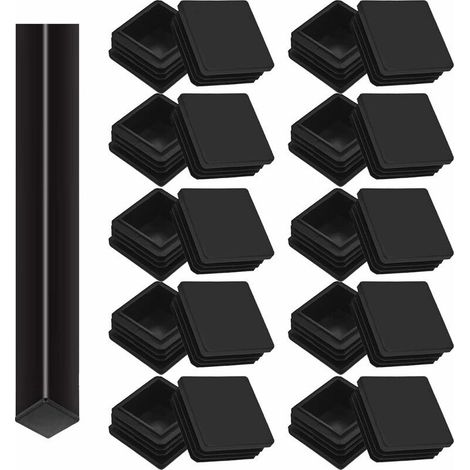 Lot de 20 Bouchons tubulaires carrés, 40 x 40 mm, Bouchons à lamelles pour Tubes carrés, Capuchons de Pieds en Plastique, pour Table, Chaise et Pieds de Meubles (Noir) , (1/5)