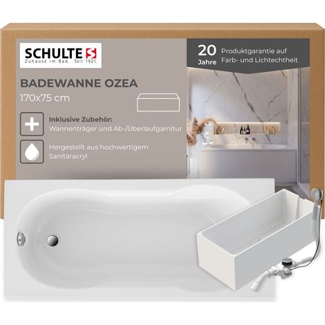 Schulte Badewanne Ozea - 170x75 cm, aus hochwertige, Sanitäracryl, Weiß glänzend, Komplett Set mit Wannenträger und Ablauf (1/5)