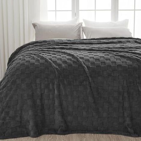 Manta extra suave tamaño queen de franela a cuadros 3D gris oscuro: ligera y apta para todas las estaciones (90 x 90 pulgadas).