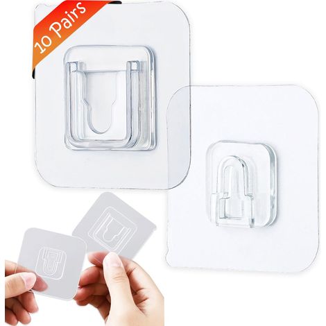 Crochet Adhesif Mural, Lot de 20 Crochets Adhésifs Double Face 15kg (Max),Crochet Adhésif Transparents pour les Toilettes, le Salon, le Kithchen,Suspendre la Prise,les Cadres Photo,les Routeurs (1/5)