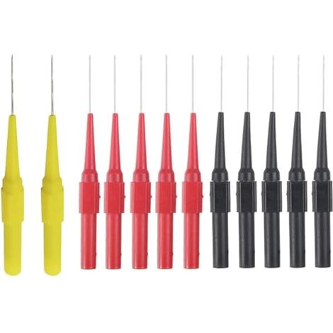 Lot de 12 sondes de test multimètre 0,7 mm Aiguille de piercing Sonde Multimètre Fil de mesure Sonde d'isolement Échantillon pour mesure professionnelle (rouge, noir, jaune) (1/4)