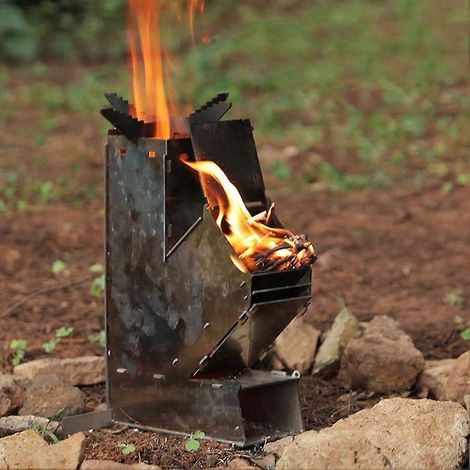 Réchaud de camping portable en acier inoxydable, petit réchaud à charbon, support de foyer pour feu de camp, outil idéal pour les fêtes en camping. (1/5)