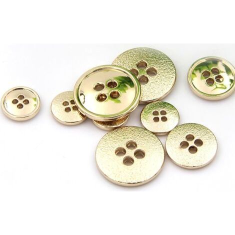 Lot de 10 boutons ronds en métal doré avec 4 trous à coudre sur dos plat (1/4)