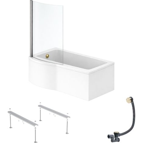 IDEAL STANDARD Connect Air 150 x 80 cm, conjunto para bañera/ducha izquierda + delantal + mampara fija + patas + desagüe (Oro)