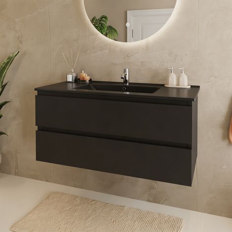 LOMAZOO Meuble De Salle De Bain Marenza Noir Mat 100cm - lavabo (1/5)