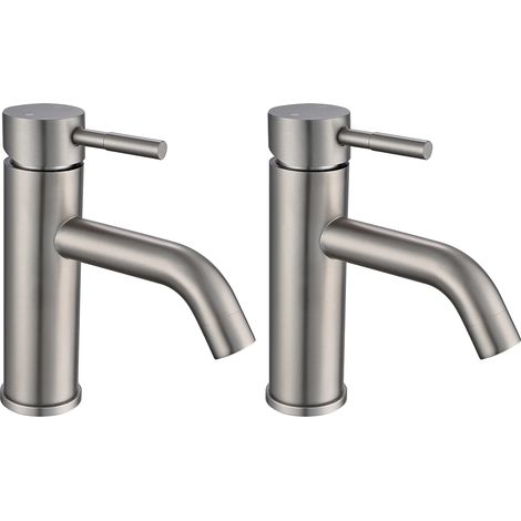 Rubinetto miscelatore meccanico arrotondato in inox Colore nichel spazzolato H17 cm - Lotto di 2 - SALAVAN (1/5)
