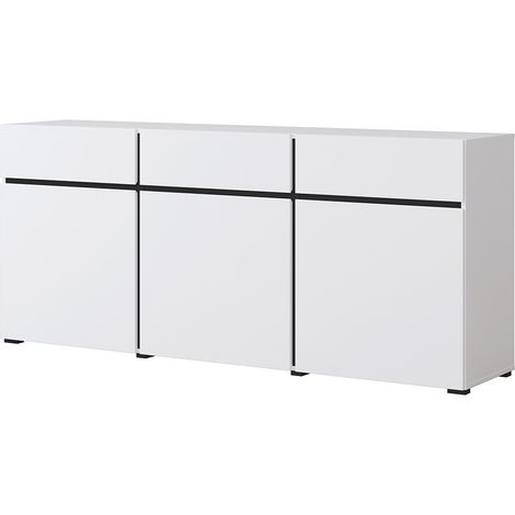 Buffet in Weiß und Schwarz 180cm Kollektion HAVANA. Sideboard im Design mit 3 Türen und 3 Schubladen.