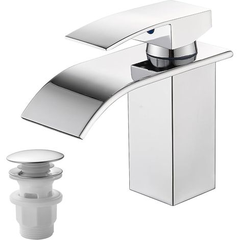 Robinet de salle de bain avec jeu d'échappement, mitigeur en cascade pour lavabo, monocommande pour salle de bain avec tuyau de raccordement G3/8 pour WC des invités (hauteur de drain 80 mm (1/5)