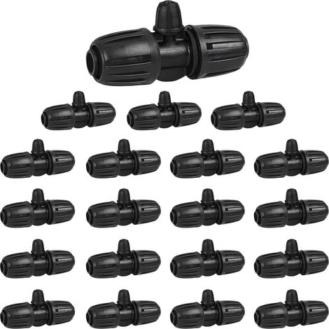 Raccord en T cannelé pour irrigation de jardin (20 pièces), 16 mm à 4/7", connecteur pour micro-irrigation goutte à goutte, tuyau d'irrigation anti-goutte, séparateur d'eau pour tuyaux d'irrigation en (1/5)