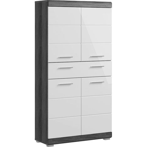 Badezimmer Midischrank modern in Hochglanz weiß mit grau SIROCO-158 (1/4)