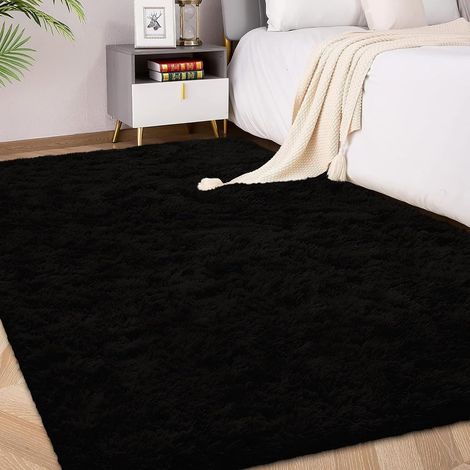 Tapis à poils longs, 120 x 180 cm, couleur noire, extra doux, antidérapant, pour salon, chambre à coucher, tapis doux pour enfants et animaux domestiques (1/5)