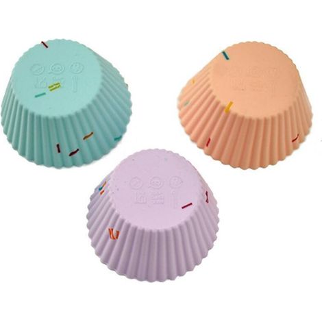 12 Silicone Baking Cups, Non-Stick Reusable Muffin Pans, Party Cupcake Molds, Pastry, Baking Supplies, Color